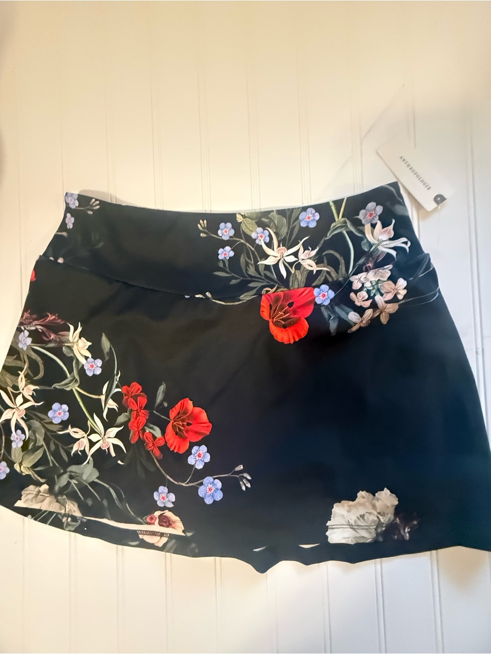 Anthropologie Daily Practice Tennis Skort Black Floral Small